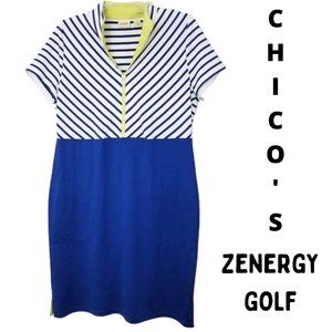 ZENERGY GOLF By Chico's Blue & White Striped Colorblock Golf Dress - Women's M